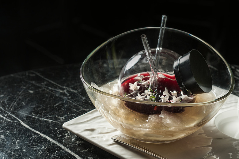 Bourbon-Hibiscus Cocktail with Champagne Ice