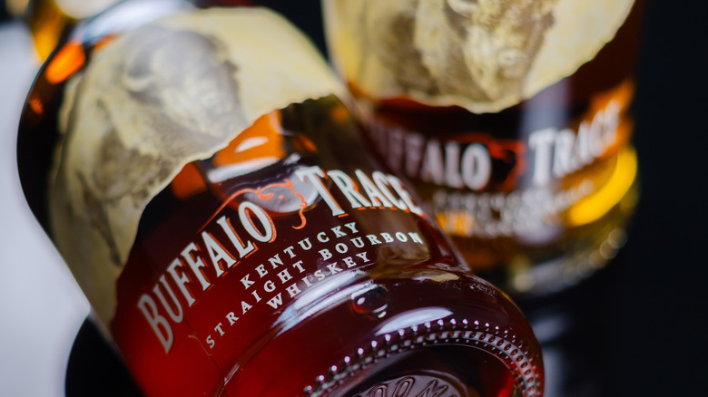 Close-up on the label of a Buffalo Trace bottle