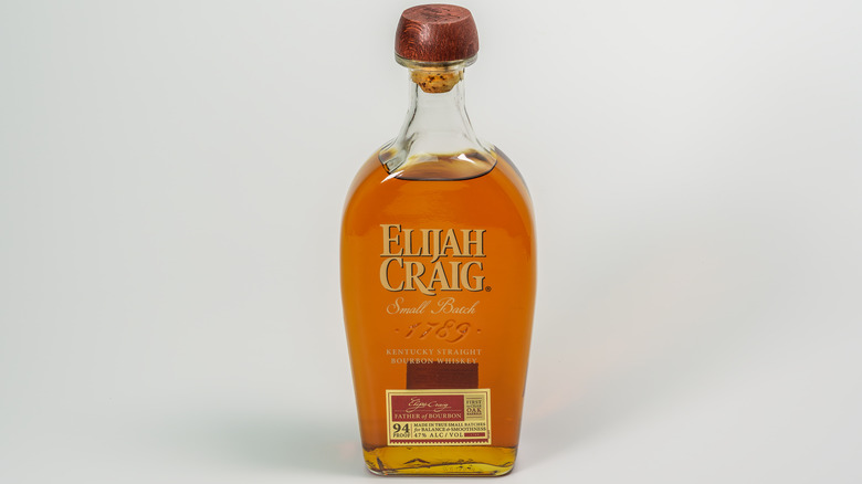 A bottle of Elijah Craig Small Batch on a white table