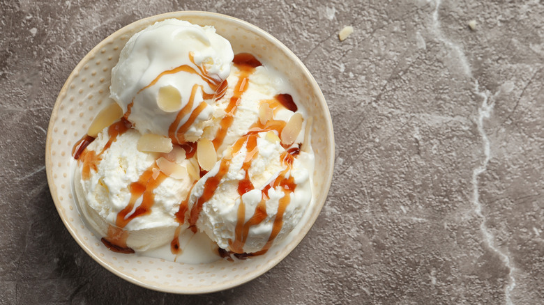 ice cream with caramel drizzle