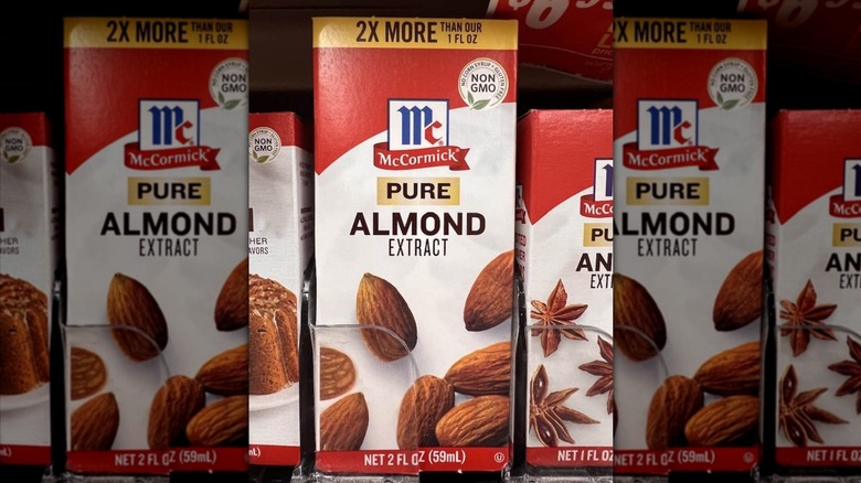 A box of McCormick Pure Almond Extract on the shelf
