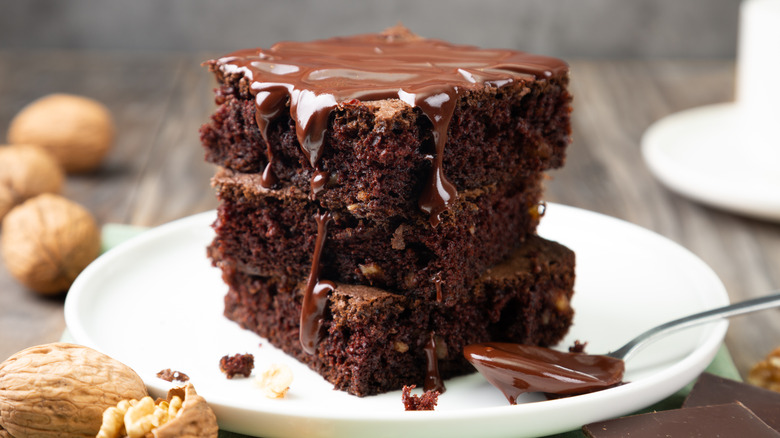 stack of moist brownies