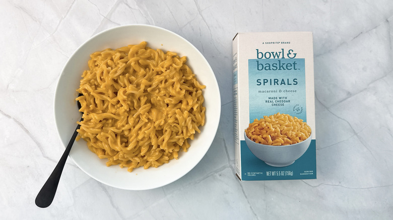 bowl of macaroni and cheese and box from bowl & basket