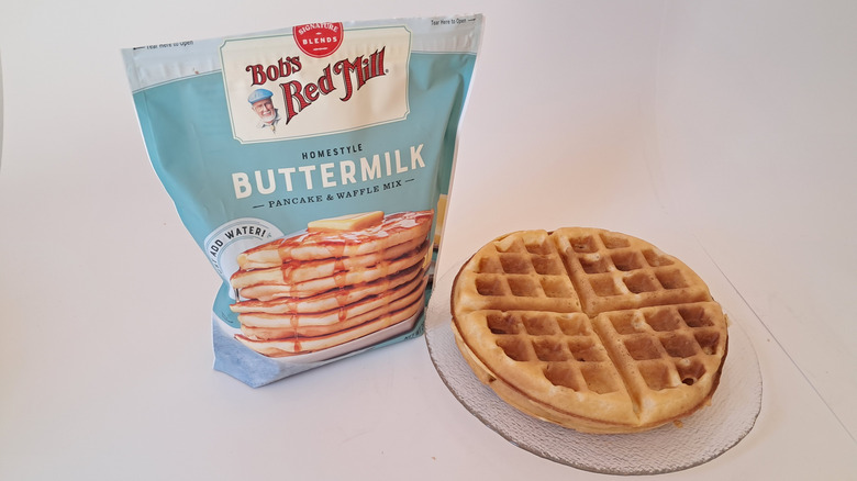 waffle on plate beside mix