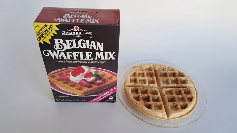 box of mix beside waffle