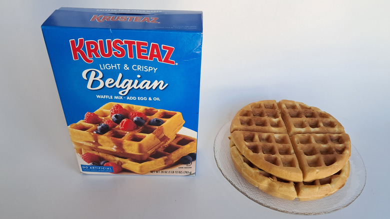 waffles beside box of mix