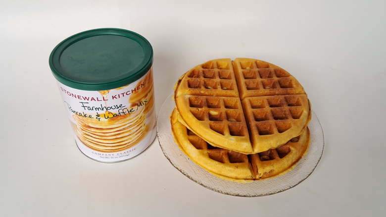 waffles beside package of mix