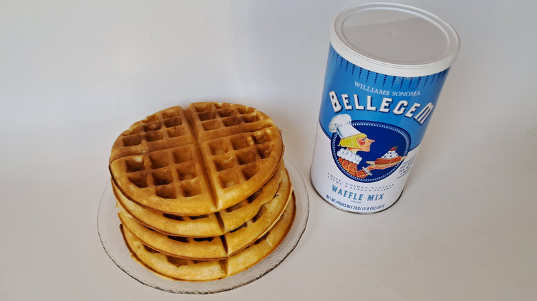 waffles beside package of mix