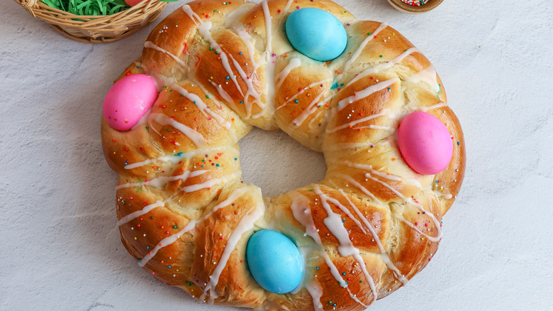 braided easter bread with eggs
