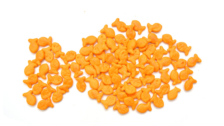 outline of a goldfish using original Goldfish crackers