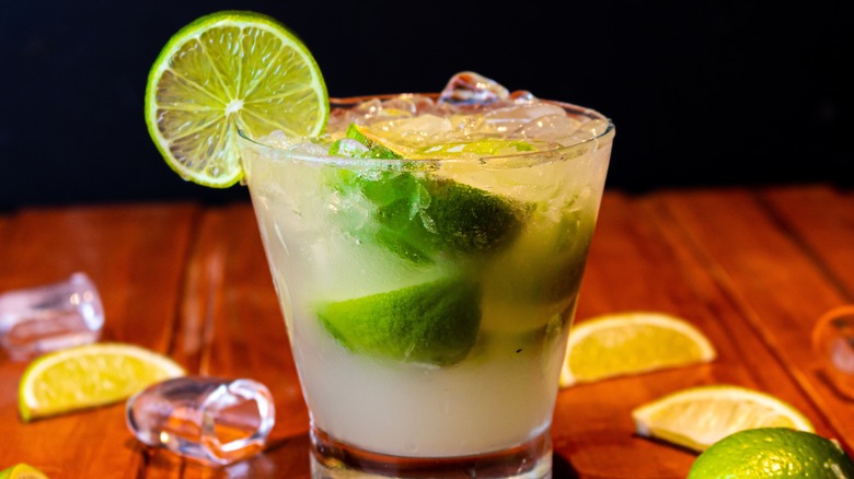Brazilian Caipirinha cocktail with lime