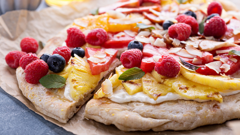 Close up of fruit pizza 