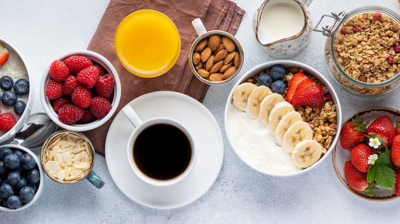 Breakfast foods and coffee