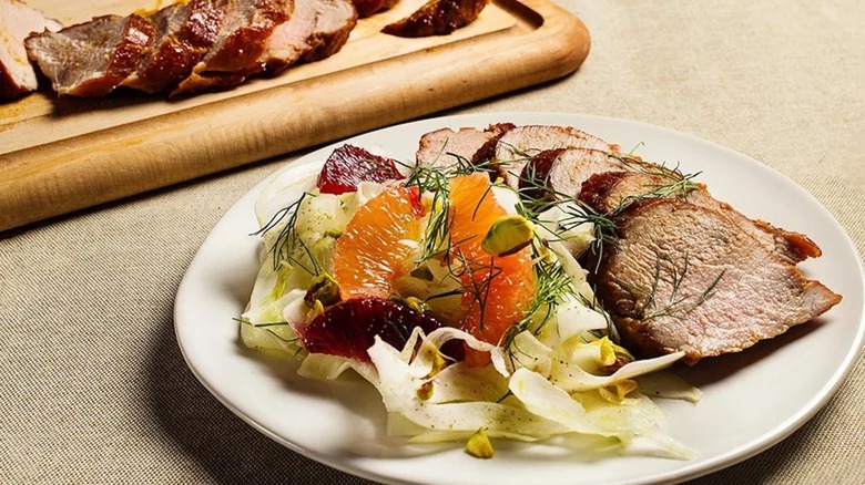 Sliced pork with citrus-fennel salad 