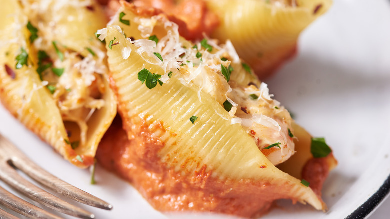 Seafood stuffed conchiglie pasta