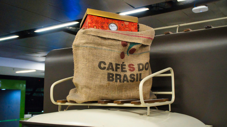 bag of coffee beans at an airport