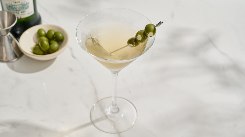 blue cheese olives in a dirty martini