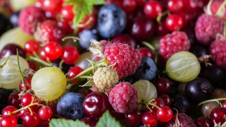 Mix red currants, black currants, blueberries, and raspberries
