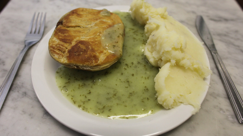Pie and mash with liquor sauce
