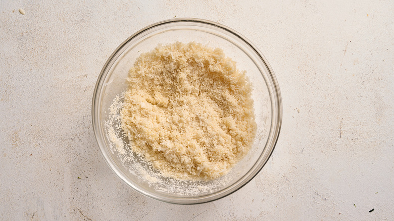 breadcrumbs and butter stirred together in a bowl