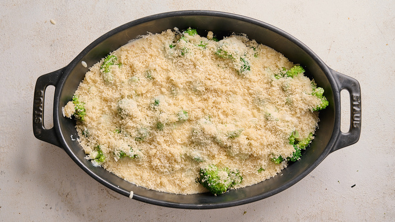 breadcrumbs sprinkled over casserole