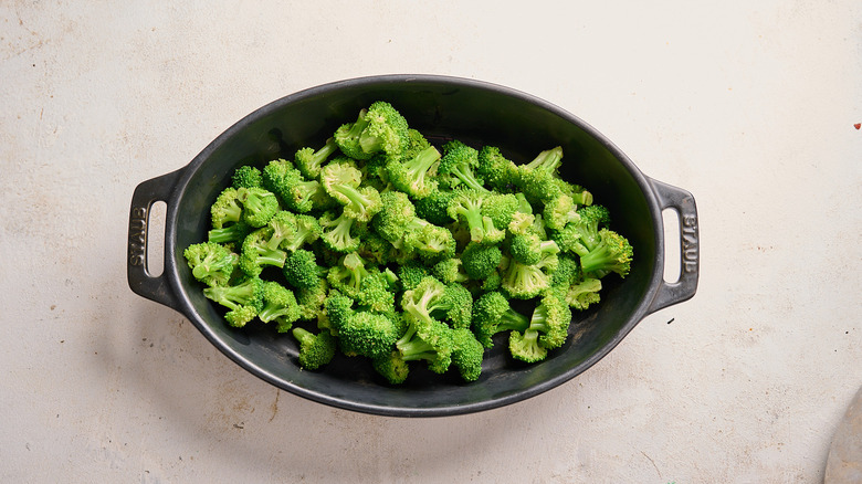 broccoli in a casserole dish