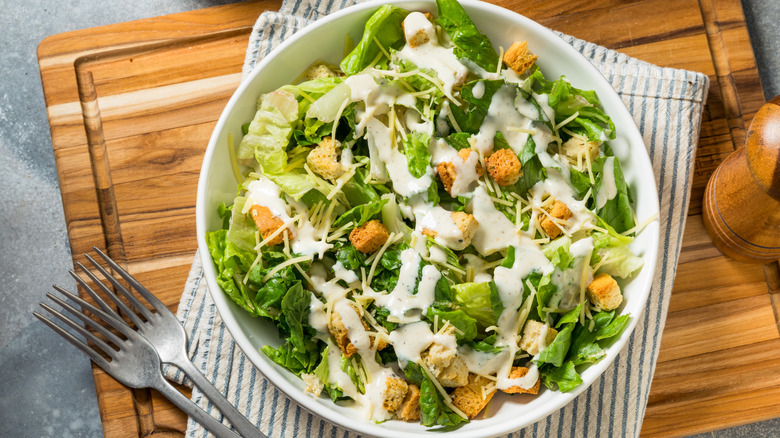Top-view of Caesar salad