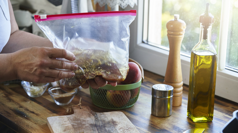 steak in bag with marinade
