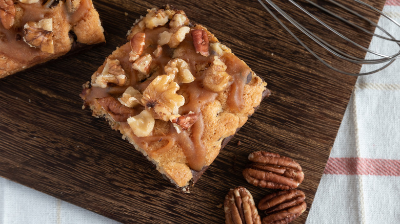 Brookies with chopped pecan and caramel