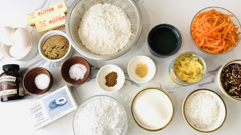 Ingredients for brown butter carrot pound cake