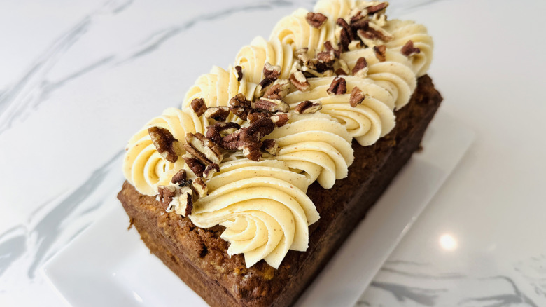 Baked and iced carrot pound cake