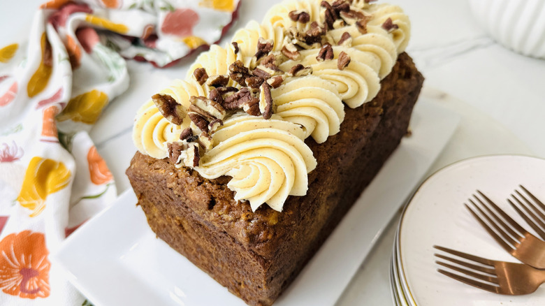 Carrot pound cake with brown butter cream cheese icing