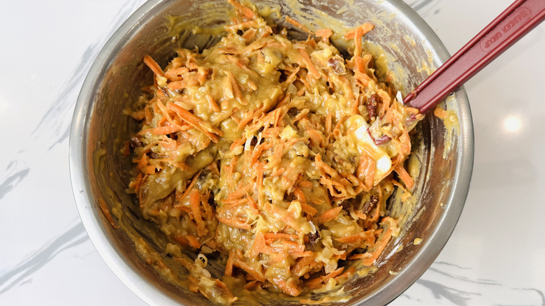 Carrot pound cake batter in bowl