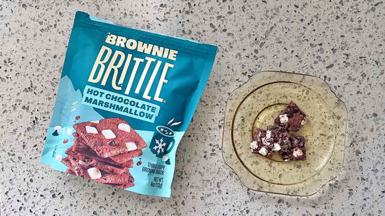 Hot chocolate marshmallow Brownie Brittle pieces on a plate