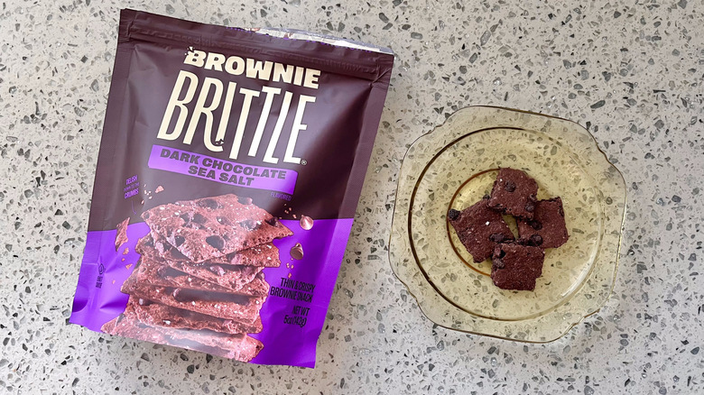 Dark chocolate sea salt Brownie Brittle pieces on a plate