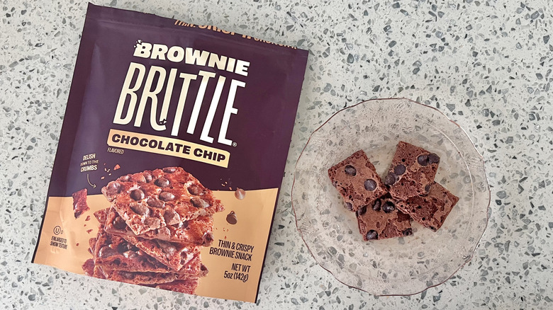 Chocolate chip Brownie Brittle pieces on a plate