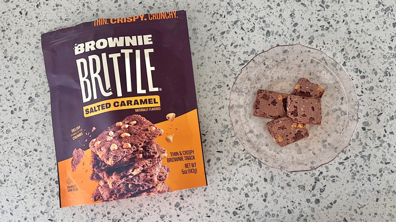 Salted caramel Brownie Brittle pieces on a plate