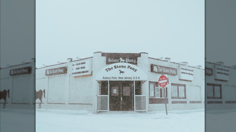 Front exterior of The Stone Pony on a snowy day