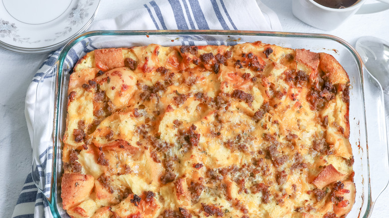 Sausage strata in casserole dish