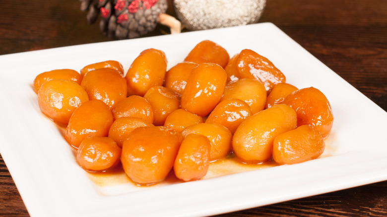 Plate of caramelized potatoes