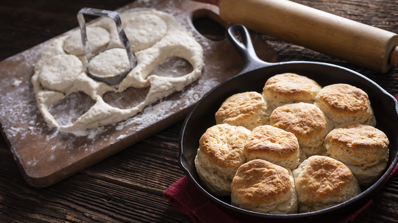 Homemade biscuits in pan 