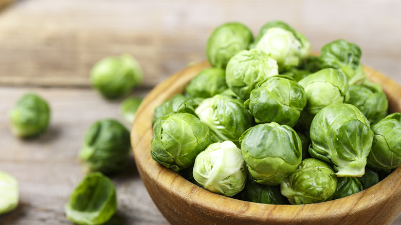 Brussels sprouts in wood bowl