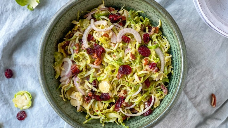 Brussels sprouts slaw in serving bowl 