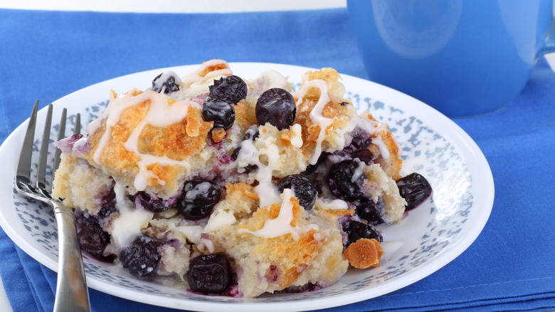 blueberry bread pudding with glaze