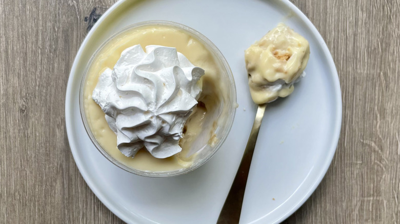 Banana Pudding with a spoonful pulled out on a plate