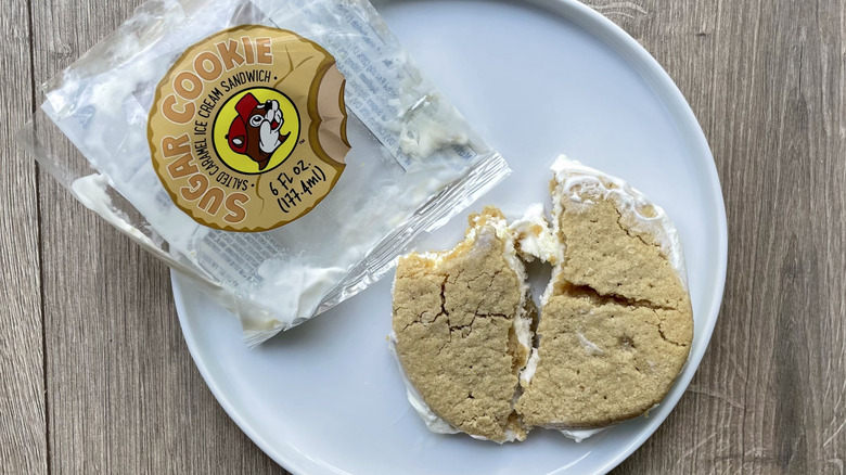 Packaging and broken ice cream sandwich