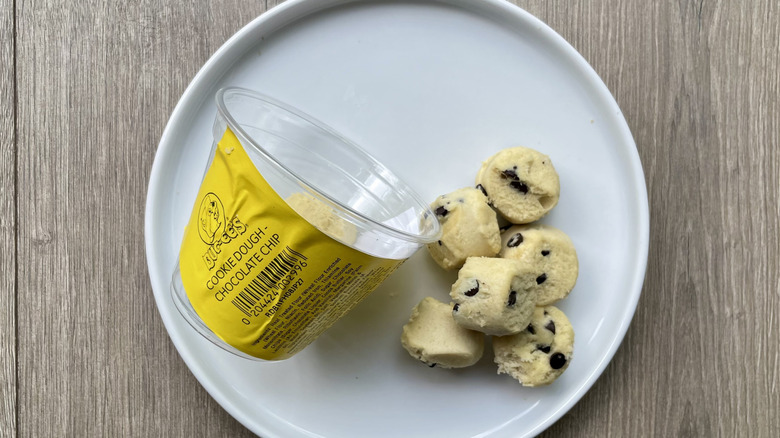 Chocolate chip cookie dough bites on a plate