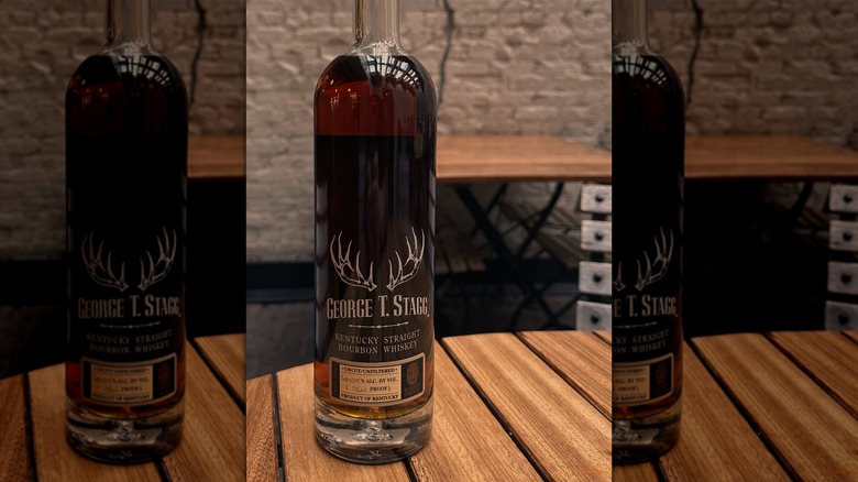 Bottle of Buffalo Trace George T. Stagg on wooden table