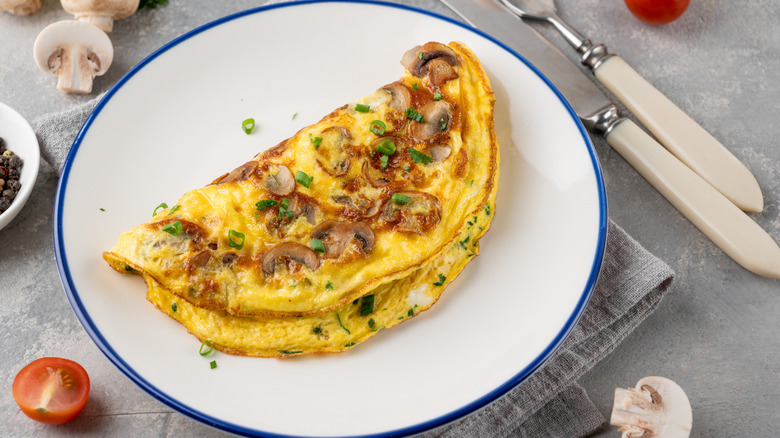 A mushroom omelet on a plate