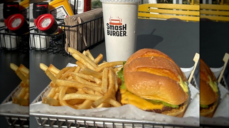 Smashburger double deluxe on a tray